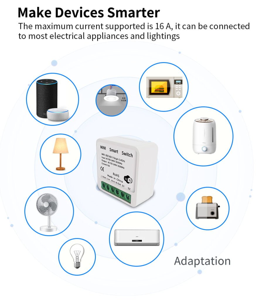 16A Tuya Mini DIY Smart Switch Wi-Fi APP Remote Bidirectional Control ...