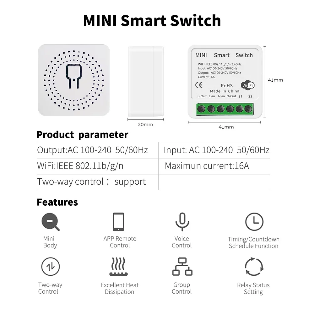 16A Tuya Mini DIY Smart Switch Wi-Fi APP remote bidirectional control support Alexa Google home 2-Way WiFI Mini Smart Switch - Image 7