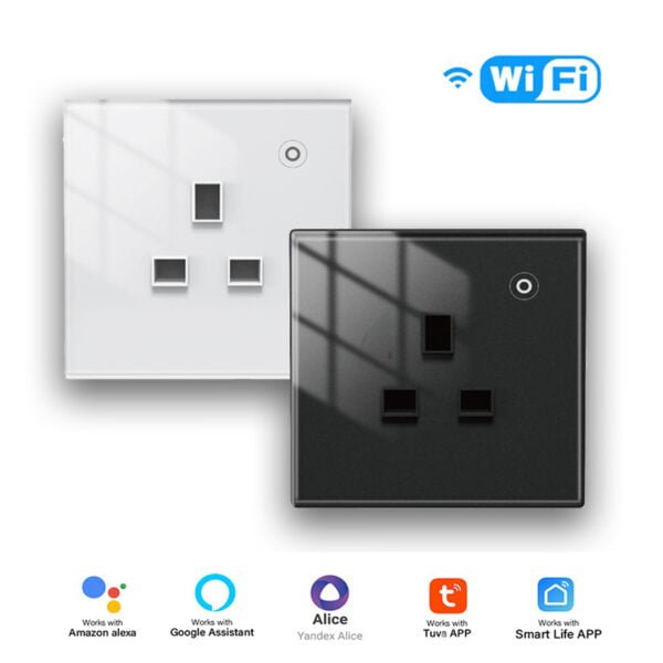 Wifi Wall Socket UK Standard Crystal Glass Panel Smart Socket Outlets Work With Tuya Google Home Alexa Timer APP