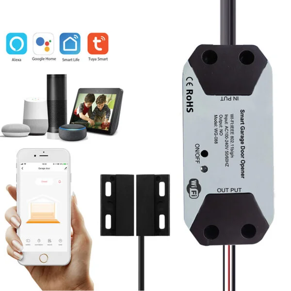 WiFi Switch Smart Garage Door Opener Controller Work With Alexa Echo Google Home SmartLife/Tuya APP Control No Hub Require
