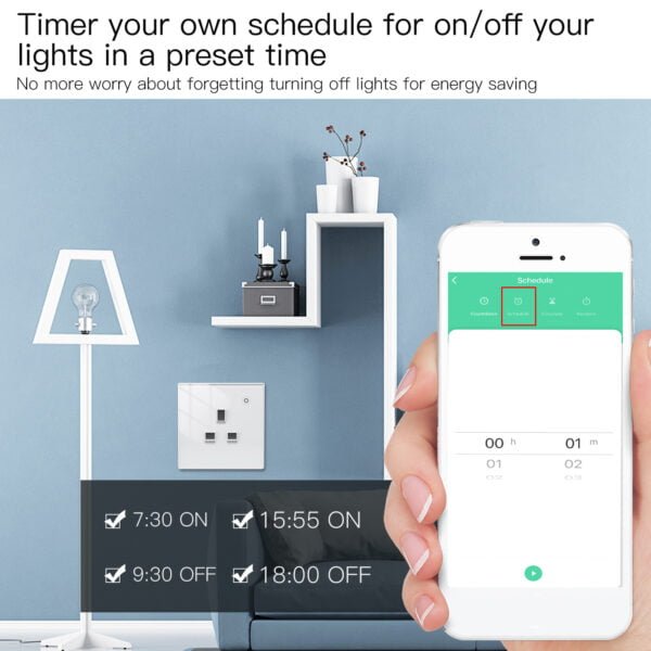 Wifi Wall Socket UK Standard Crystal Glass Panel Smart Socket Outlets Work With Tuya Google Home Alexa Timer APP