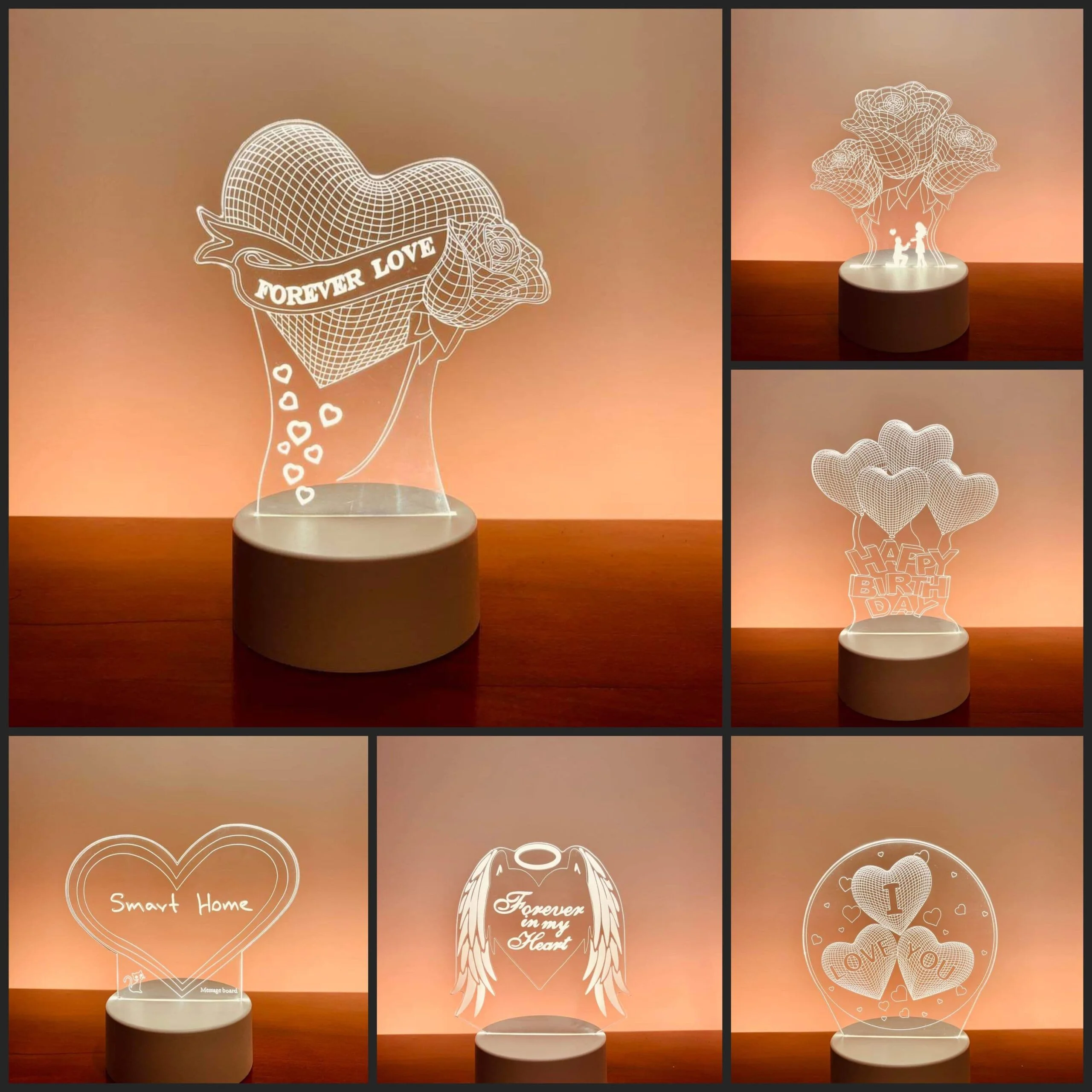 Romantic Love 3D Acrylic Led Lamp for Home Children's Night Light Table Lamp Birthday Party Decor Valentine's Day Bedside Lamp