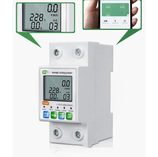 Smart life Display Adjustable Over Voltage Current and Under Voltage Protective Device Protector Relay 63A tuya app - Image 2