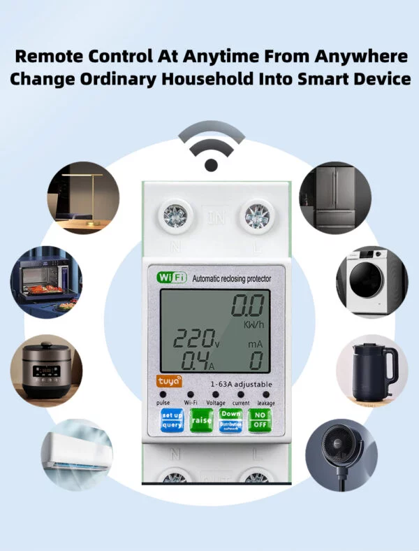 Smart life Display Adjustable Over Voltage Current and Under Voltage Protective Device Protector Relay 63A tuya app