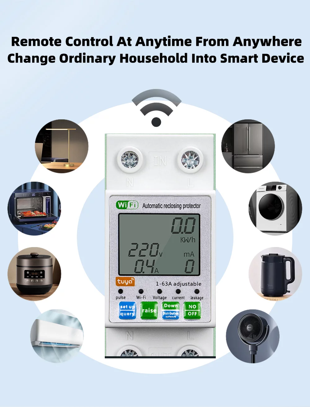 Smart life Display Adjustable Over Voltage Current and Under Voltage Protective Device Protector Relay 63A tuya app