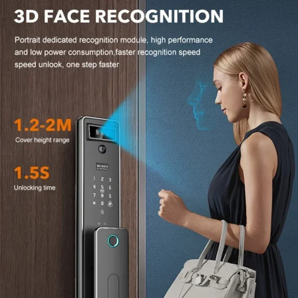 High Quality 3D Face Recognition Digital Door Lock Waterproof Tuya Wifi Bluetooth Locks Fingerprint Smart Door Locks - Image 5