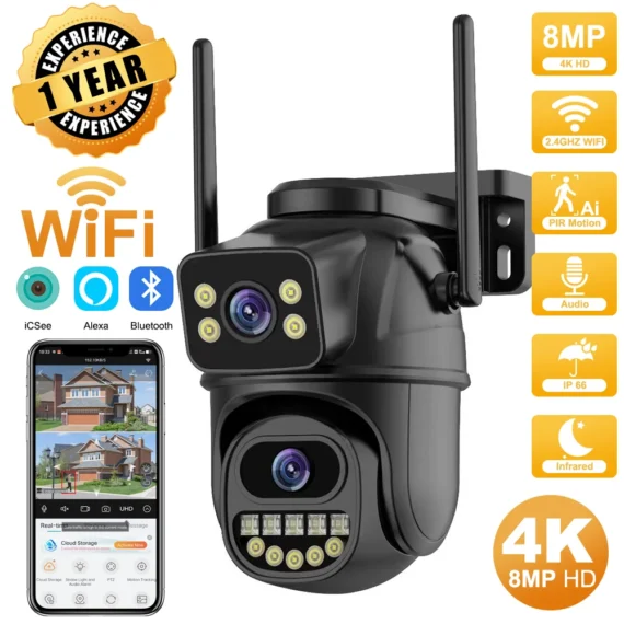 4K 6MP HD WIFI PTZ Camera Outdoor 3MP Dual Lens AI Auto Tracking IP Camera CCTV