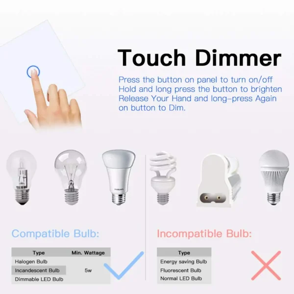 Tuya WiFi Smart Dimmer Switch Light Wireless Touch Dimming Wall Control LED Remote ON/Off EU 220V Work with Alexa Google Home - Image 3