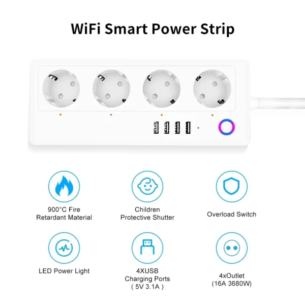 Smart socket WiFi Power Strip Multi Plug With 4 Plug 4USB Port Compatible With alexa google home Smart home Tuya Smart smartlife - Image 5