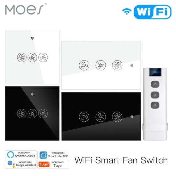 WiFi RF433 Smart Ceiling Fan Switch Smart Life/Tuya App Works with Alexa and Google