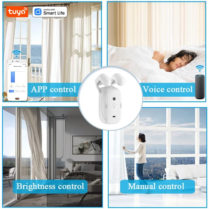 1 PCS Tuya Smart Wi-Fi Curtain Robot (with gateway), Roman Rod Track, APP Remote Control, Voice Control, Single Opening with Solar Charging - Image 4